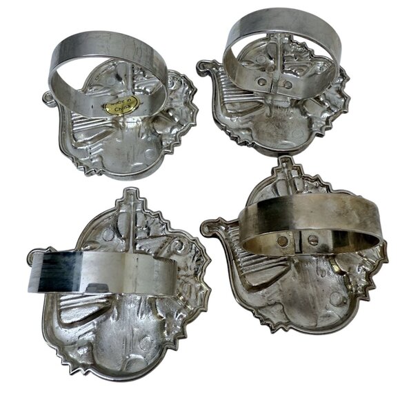 Vintage Bombay Napkin Rings Set of Four Holly Violin Godinger Silver Tone - Picture 4 of 8